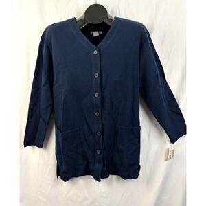 Vintage 90s Steven Ross Naturally Navy Blue Button Front Cardigan Small NWT